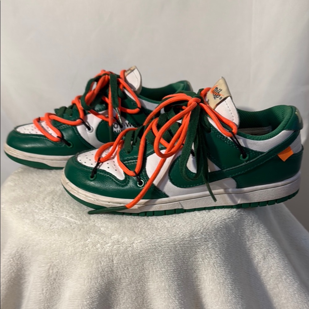 Nike Mens 2019 Virgil Abloh Dunk Low Pine Green and Off White Sneakers